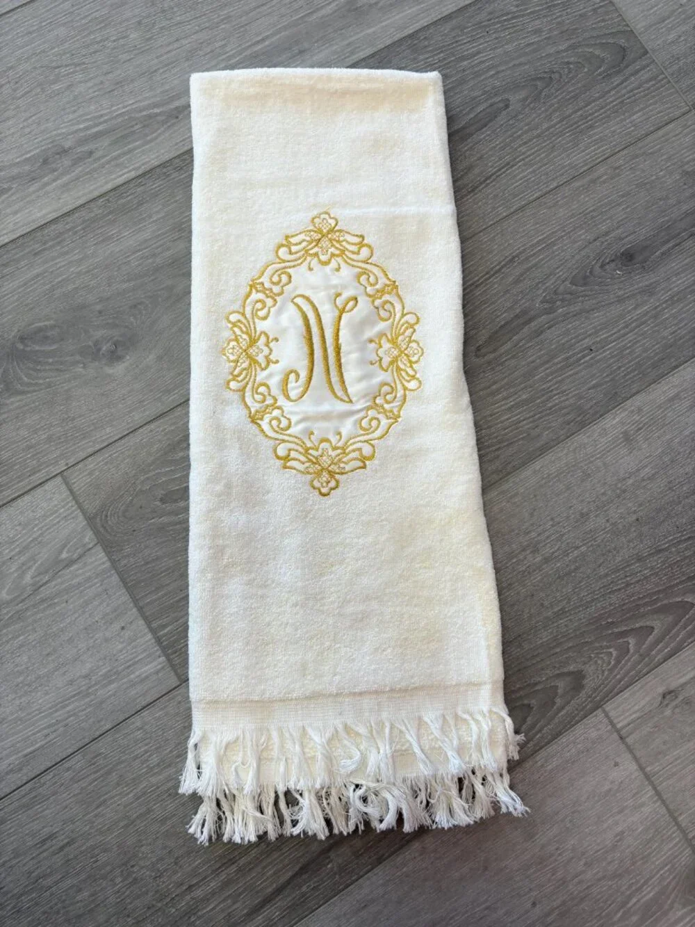 Vintage Barth & Dreyfuss Gold Monogrammed “N” Royal Terry Bath Towel~Made in USA